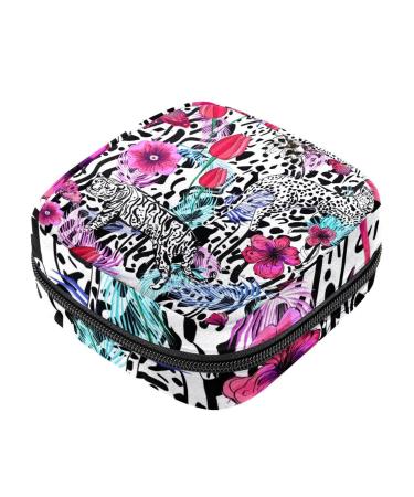 Menstruation pad bag with zipper women's napkin bag tampons collective bags for women and girls (African animals leopardflowers)