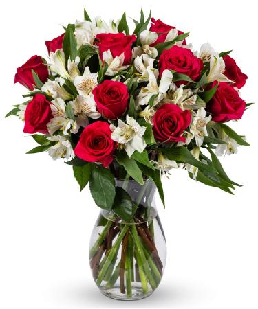 Benchmark Bouquets Signature Roses and Alstroemeria, With Vase (Fresh Cut Flowers)