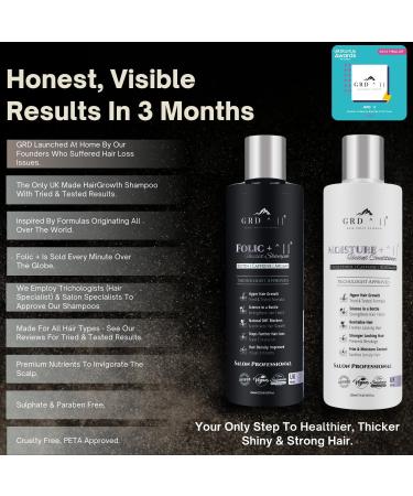 Hair Growth Shampoo & Conditioner by GRD Hair UK Biotin Argan Oil Allantoin Rosemary Niacinamide Lupin. Male & Female Hair Loss Products. Folic + : Moisture +. - Buy Online on GoSupps.com