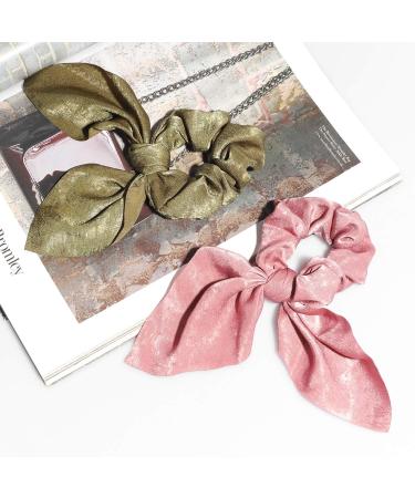 WATINC 14 Pcs Bowknot Hair Scrunchies | Soft Silk Scarf Hair Ties | 2 in 1 Design | Solid Colors & Bows Pattern | Ponytail Holder for Women - Buy Online on GoSupps.com