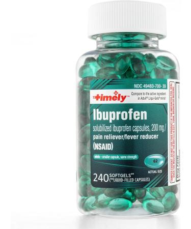 Timely Ibuprofen 200mg Softgels - 240 Liquid Mini Softgels for Pain Relief & Fever Reducer - Compare to Advil Liqui-Gels for Headache Menstrual Tooth Muscle & Arthritis Pain - Buy Online on GoSupps.com