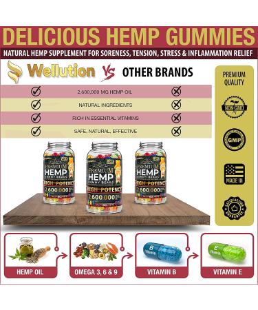 High Potency Wellution Hemp Gummies 2600000 XL - Fruity Gummy Bears with Hemp Oil for Stress & Inflammation Relief. Natural Hemp Candy for Sleep & Calm Mood - Buy Online on GoSupps.com