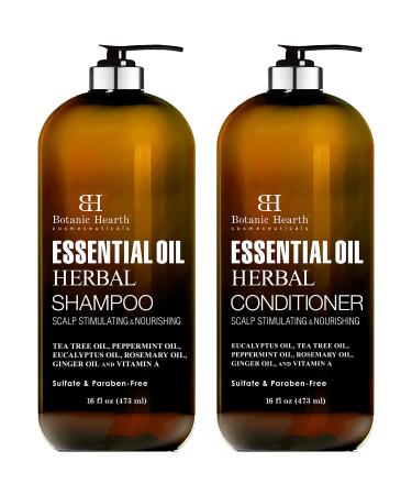 Botanic Hearth Essential Oil Herbal Shampoo and Conditioner Set - Shampoo and Conditioner for Hair Growth, Thickening & Color Safe - Sulfate Free - for All Hair Types - Men and Women - 16 fl oz each