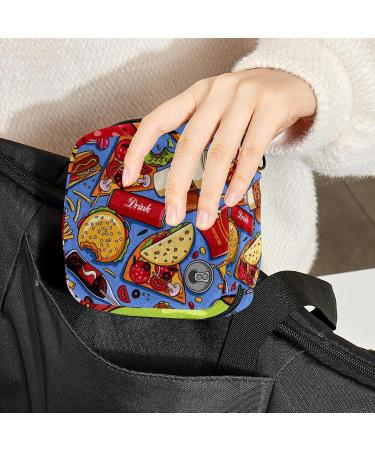 Portable Sanitary Napkin Storage Bag for Women & Teen Girls - Stylish Hamburger Hot Dog Fries Cola Pizza Pattern - Menstrual Cup Holder - Buy Online on GoSupps.com