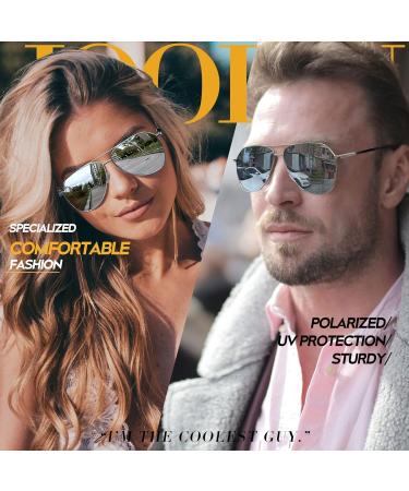 Joopin Polarised Sunglasses | Al-Mg Metal Frame | UV Protection | Double Bridge Aviation Sun Glasses for Men & Women - Silver Mirrored Lens - Buy Online on GoSupps.com