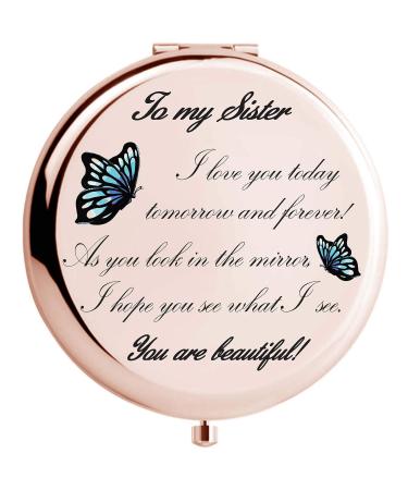 onederful Sister Gifts from Sister and Brother, Sisters Birthday Gift Ideas, Rose Gold Compact Makeup Mirror Gifts for Birthday, Christmas, Graduation Present for Friend,Girls,Sister (to Sister)