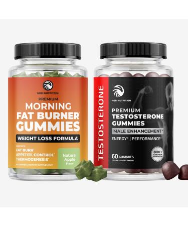 Morning Fat Burn Gummies & Testosterone Booster Suppplement | Test Booster Fat Burner & Metabolism Support with Green Tea & Raspberry Ketones | Appetite Suppressant & Energy Support | 1 Month Supply