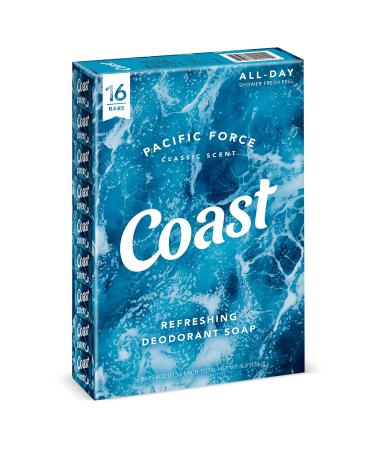 Coast Refreshing Deodorant Soap Bar - 16 Bars - Thick Rich Lather Leaves Your Body Feeling Energized And Clean - Classic Pacific Force Scent 16 Count (Pack of 1)