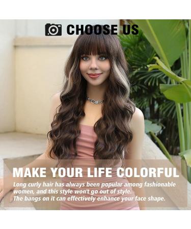 Shop Testar Brown Wig for Women - Dark Brown & Blonde Mixed Thick Curly Wavy Heat-Resistant Synthetic Hair for Daily & Party Use - Buy Online on GoSupps.com