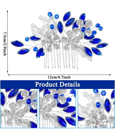 Flower Bridal Blue Rhinestone Hair Comb Hair Accessories Rhinestone Hair Piece for Women and Girls - Buy Online on GoSupps.com