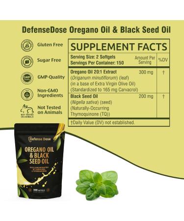 DefenseDose Oil of Oregano Black Seed Oil - 300 Softgels 6000mg Oregano Herb Strength 200mg Blackseed - High Carvacrol Thymoquinone for Antioxidant Immune Support - Non-GMO Softgel Supplement Capsule 300 Count (Pack of 1) - Buy Online on GoSupps.com