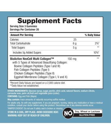 NeoCell Multi Collagen Bio-Peptides Gummies | 60 ct | Tropical Flavor | Type I II III V X | Advanced BioActive Formula - Buy Online on GoSupps.com