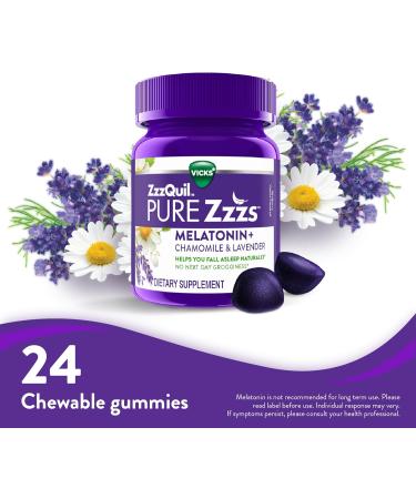 ZzzQuil PURE Zzzs Melatonin Gummies Sleep Aid Melatonin 2mg with Chamomile & Lavender Melatonin Sleep Gummies Sleep Aids for Adults Wildberry Vanilla Flavored 24 Sleep Gummies Wildberry Vanilla 24 count (Pack of 1) - Buy Online on GoSupps.com