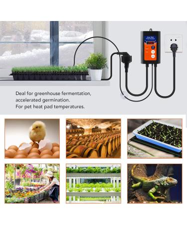 Reptile Thermostat 1000W - Corrosion Resistant Temp Control Fahrenheit & Celsius LED Display Easy Use for Seedlings (EU 230V) - Buy Online on GoSupps.com