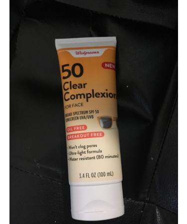50 CLEAR COMPLEXION FOR THE FACE SPF 50 BROAD SPECTRUM SUNSCREEN UVA/UVB OIL FREE BREAKOUT FREE