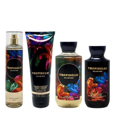 Bath and Body Work TROPIDELIC 4 Piece Deluxe Gift Set - Fragrance Mist - Body Cream - Body Wash and Body Lotion - Full Size