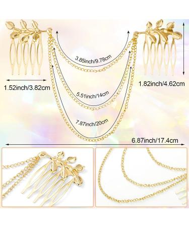 OIIKI Gold Hair Chain Clips 4pcs - Olive Branch Tassel Leaf Pin for Women - Bride Bridal Wedding Headpiece - Buy Online on GoSupps.com