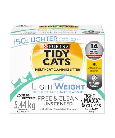 Tidy Cats Free & Clean Cat Litter LightWeight Unscented Multi-Cat - 5.44 kg Box 5.44 kg Box (1 Pack)