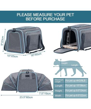 Petsfit Expandable Cat Carrier Airline Approved Portable Travel Washable Carrier - Light Grey (S 16x10x9) - Buy Online on GoSupps.com
