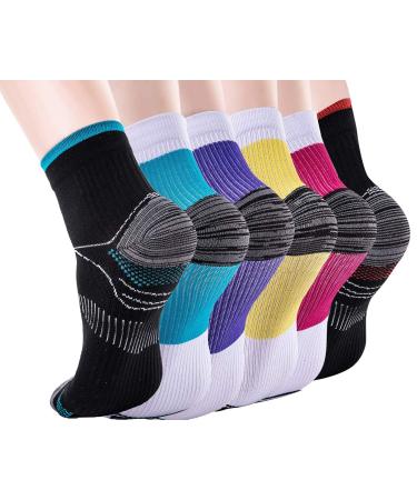 Compression Socks for Women & Men-Upgraded Sport Plantar Fasciitis Arch Support- Low Cut Compression Foot Socks Best for Athletic Sports Running Medical Travel Pregnancy (6 Pairs) 6 Color L-XL