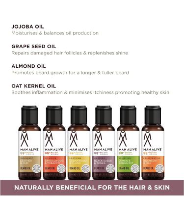 Man Alive Beard Oil - 99% Natural Skincare 50ml with Oatmeal, Argan, Jojoba, and Almond Oil | Softens Facial Hair, Men's Gift, Birthday Gift for Him (Cedarwood & Ylang) - Buy Online on GoSupps.com