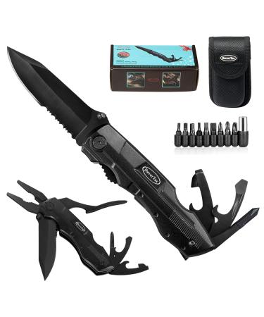 RoverTac Pocket Knife Multitool Folding Knife Tactical Survival Camping Knife with Pliers Screwdriver Bottle Opener Liner Lock Durable Sheath Gifts for Men Perfect for Camping Fishing Hiking Hunting Black