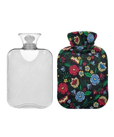 Hot Water Bottle 2L with Cover Floral Pattern Hot Water Bag for Pain Relief Hand Feet Warmer Winter