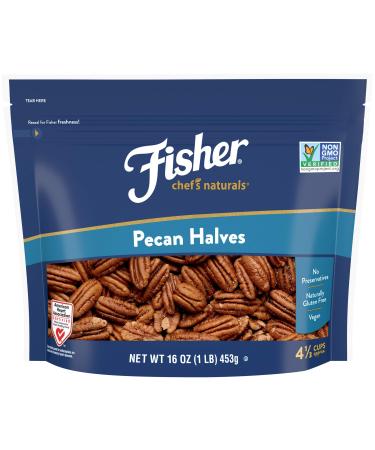 Fisher Pecan Halves, 16 Ounces, Unsalted, No Preservatives, Naturally Gluten Free, Non-GMO, Vegan, Paleo, Keto Nuts Pecan Halves 16 Ounce (Pack of 1)