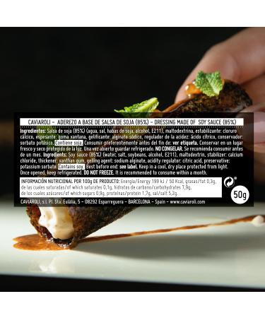  Caviaroli Soy Sauce Perles Gourmande for Dressing or Decoration Jar 50g. Soy sauce spheres inside the liquid popping in the mouth when you bite them. Brown color and Umami flavor. - Buy Online on GoSupps.com