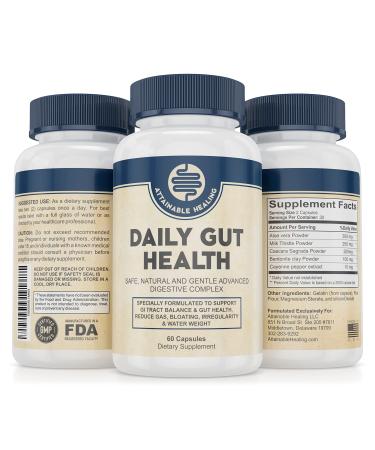 Attainable Healing Daily Gut Health Natural Digestive Colon Cleanser Supplement Restore GI Tract Balance Gut Health Reduce Gas Bloating Irregularity & Reduce Water Weight 60 Count (Pack of 1)