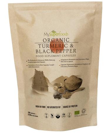 Turmeric & Black Pepper Capsules | Organic | 2250mg per Serving | 180 Vegan Capsules | Natural Source of Curcumin | MySuperfoods Black Pepper 180 Count (Pack of 1)