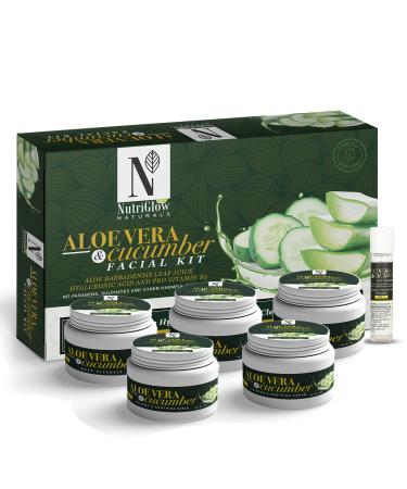 NutriGlow Natural's Aloe Vera & Cucumber Facial Kit For Radiant Skin, Replenish Moisture, Cleanse Pores, Calms Skin, Anti Aging (8.8 Oz + 0.3 Fl Oz / 250 gm + 10 ml) Aloevera & Cucumber
