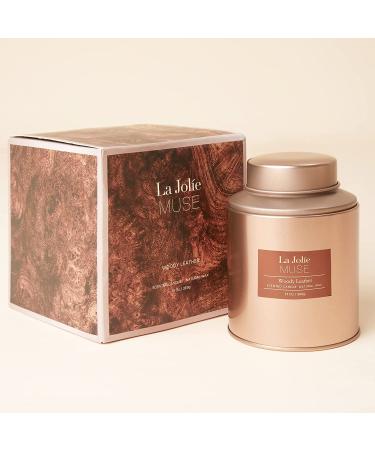La Jolie Muse Woody Leather Scented Candle - Natural Wax - 100 Hours Long Burning - Holiday Tin - 13 oz Large Size - Buy Online on GoSupps.com