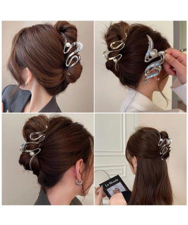 Silver Metal Irregular Wave Hair Claw Clips - Large Strong Hold Hair Clamps for Women and Girls - Buy Online on GoSupps.com