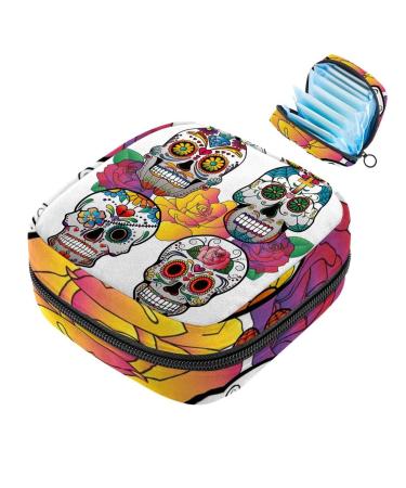 Day of the Dead Calavera-Suger-Totenkopf women's napkin storage bag portable menstrual cup bag with zipper for teenagers girls women women
