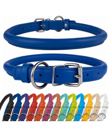 Collardirect round leather dog collar soft padded rolled handmade real leather collar for dog puppy cat small big black pink red purple blue navy blau 35-40 cm