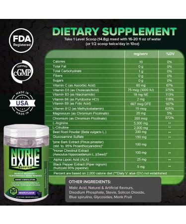 Nitric Oxide Booster - Stimulant-Free Pre-Workout Powder with L-Arginine & L-Citrulline | Boost Energy & Recovery | Grape Flavor - 30 Servings - Shop Now - Buy Online on GoSupps.com