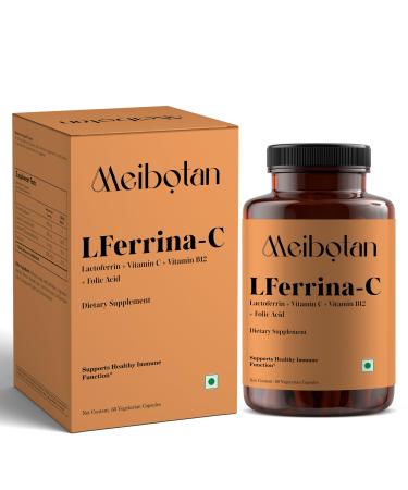 MEIBOTAN lactoferrin Supplement with Vitamin C for Men & Women Reduces Oxidative Stress Antioxidants Strengthens Immunity Protects Against Infections- 60 Veg Capsules