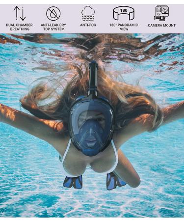Cozia Design Full Face Snorkel Set - Blue, Adult Size Large-X-Large | 180 Panoramic View, Anti-Fog, Anti-Leak - Includes Adjustable Swim Fins - Buy Online on GoSupps.com