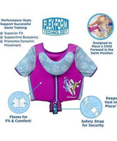 SwimSchool Swim Trainer Vest | Easy On & Off Kids Swimming Vest | Sizes S/M Up to 33lbs & M/L Up to 50lbs | Blue, Orange, Pink, Seafoam | S/M Trainer Vest with Sleeves Pink/Aqua - Buy Online on GoSupps.com