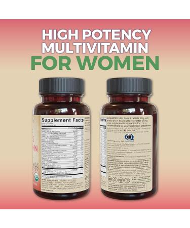 Women's Organic Multivitamin with Iron, Probiotics & Essential Vitamins B12, C, D, E - 90 Tablets - Buy Online on GoSupps.com