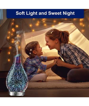 MAXWINER 3D Glass Essential Oil Diffuser - Ultrasonic Aromatherapy with Auto Shut-Off & Timer Setting - 7 Colors LED Lights - 120ml Firework Design - Buy Online on GoSupps.com