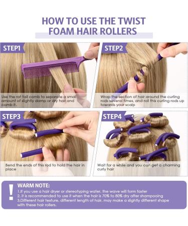 60 Pieces Flexible Foam Curling Rods Twist Foam Hair Rollers No Heat Hair Rods Rollers and Stainless Steel Rat Tail Flexible Rods for Long Hair Short Hair Women Girls (0.3 x 7 Inch Purple) - Buy Online on GoSupps.com