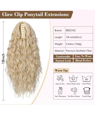 REECHO 18 Dark Ash Blonde Claw Clip Ponytail Extension - Long Curly Wavy Hairpiece for Women - Synthetic Multi-Layered Hair Extension - 160g - Buy Online on GoSupps.com