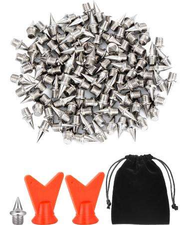 JOVITEC 120 Pieces 1/4 Inch Steel Spikes Shoe Spikes Replacement with 2 Pieces Spike Wrench for Track and Cross Country (Silver)