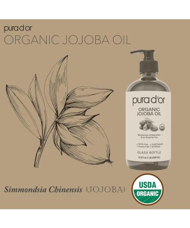 PURA D'OR 16.9 Oz Organic Jojoba Oil (GLASS BOTTLE) USDA Certified - 100% Pure & Natural Moisturizer - Cold Pressed Unrefined Hexane Free Base Carrier Oil For DIY Skin Care Hair Face & Nails 16.9 Fl Oz (Pack of 1) - Buy Online on GoSupps.com