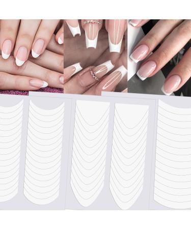 French Tip Nail Stickers 90 Sheets 3420 Pieces French Manicure Nail Strips 3 Designs French Manicure Nail Stickers Self-adhesive Moon Shaped French Tip Stickers Guide for DIY Decoration