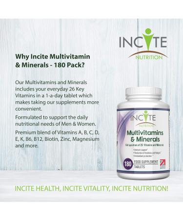 Multivitamin and Minerals | 180 Vegan Tablets | 26 Essential Nutrients | 6 Months Supply | Made in UK - Incite Nutrition - Buy Online on GoSupps.com