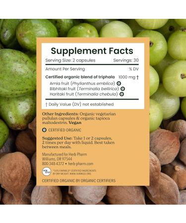 Herb Pharm Triphala Capsules: USDA Organic Cleansing & Detoxification Support & Digestive Health Support with Amla Haritaki & Bibhitaki FAIRWILD Certified | 60 Vegan Capsules Up to 30 Day Supply* 60 Count (Pack of 1) - Buy Online on GoSupps.com