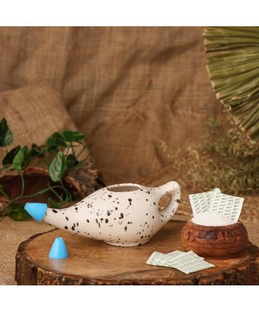 HealthGoodsIn Ceramic Neti Pot - Premium Handcrafted Dishwasher Safe 225ml Dalmatian with 2 Silicone Nozzle Tips for Optimal Nasal Care - Buy Online on GoSupps.com